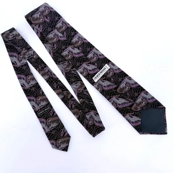 Vintage Giorgio Armani Cravatte Silk Tie Black Purple Butterfly Silk Italy 57L